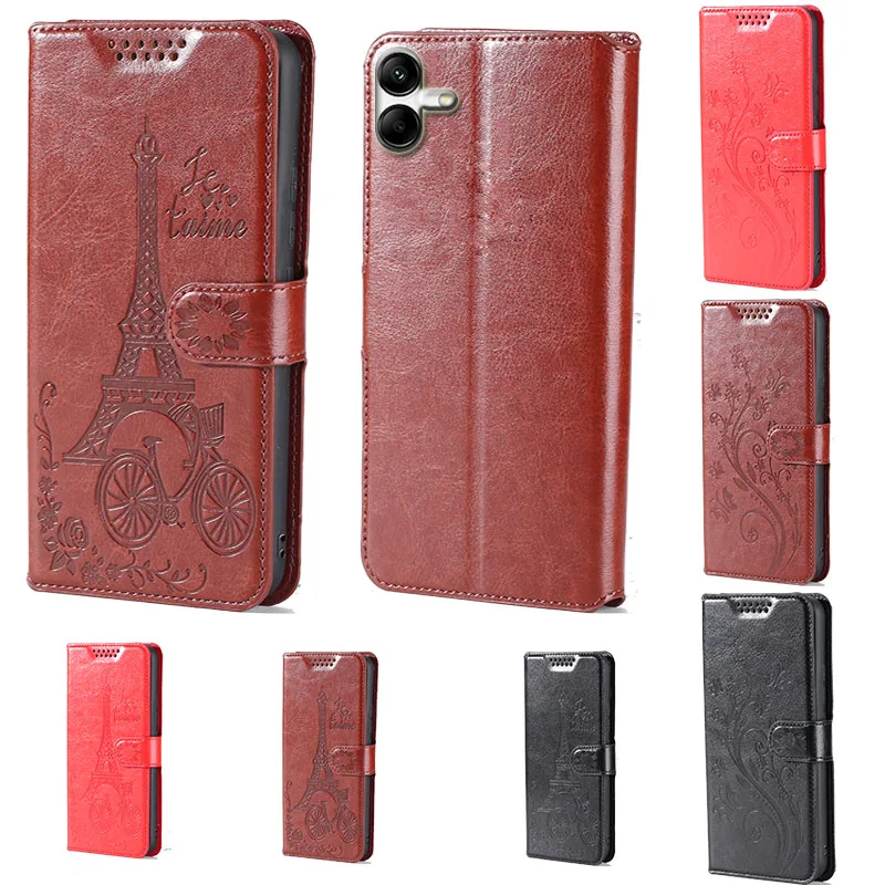 

Кожаный чехол-кошелек с откидной крышкой и изображением бабочки цветка башни для Samsung Galaxy A04 A04e функциональный чехол-подставка для телефона ...