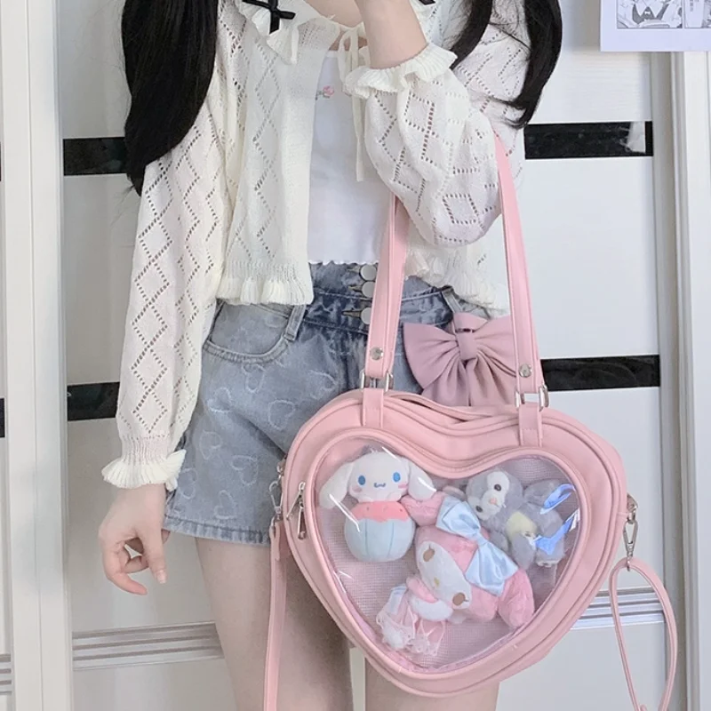 

Sweet Heart Ita Bag New Trendy See Through Lolita PU Crossbody Bags Teenage Girls JK Uniform Shoulder Bags Kawaii Harajuku Bolso