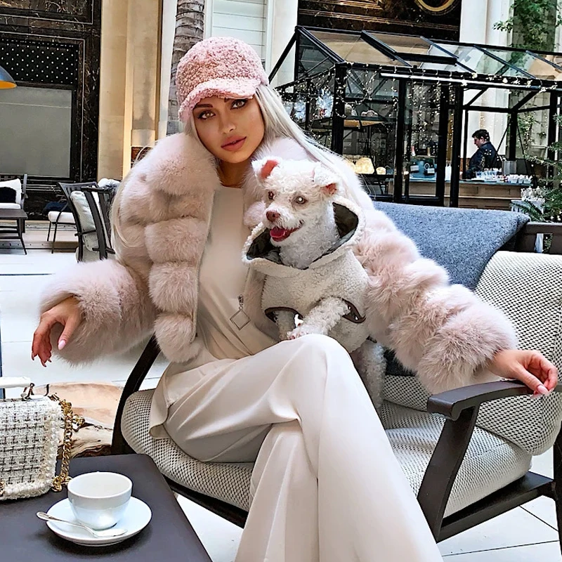 Real Fox Fur Short Coats Women Winter Warm Natural Whole Skin Genuine Fox Jackets With Fur Collar For Women Luxury Soft Overcoat