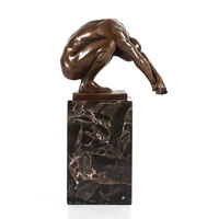 nude man sculpture taking exercise naked male bronze statue figurine art for gym decoration