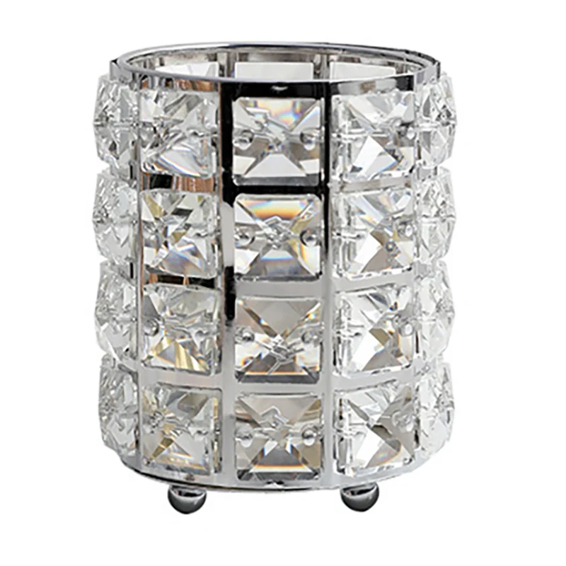 

1 Pcs Diamond Nail Brush Holder Storage Makeup Case Lipstick Pencil Brush Storage Container Metal Crystal Box Silver