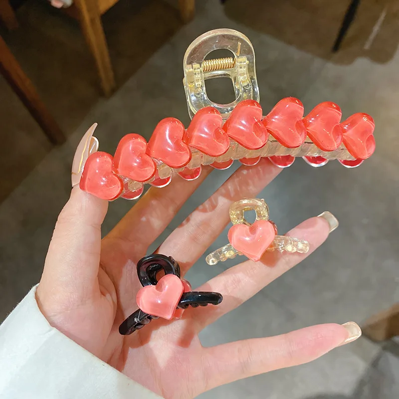 

INS Cute Summer Sparkling Red Pink Heart Hair Clip Girl Large Shark Clip Makeup Wash Korean Japanese Hair Accessories for Women