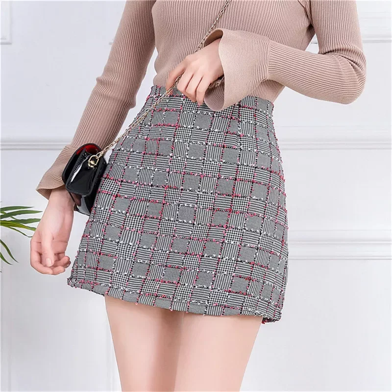 

Vintage Checked Mini Skirt Women High Waist Shining Tassel Plaid Short Skirts 2022 Autumn Lattice Skirts Jupe Femme