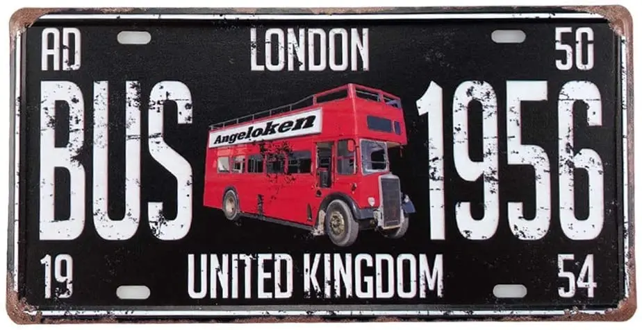 

Retro Vintage London Bus-1956 United Kingdom License Plate Tin Sign for Home Decor Wall Plaque 6x12 inch Car Vehicle License