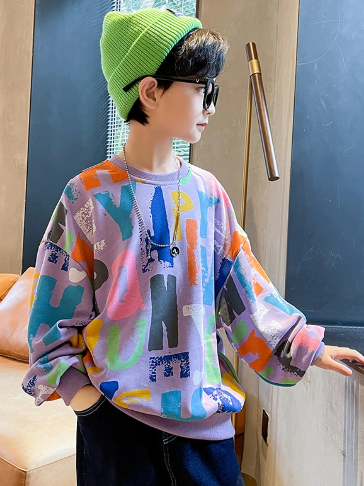 

Spring Autumn Sweatshirts for Boys Cotton Children Top Tees Letter Printed Casual Sport Kids Outerwear O-Neck Pullover Costumes