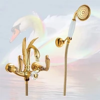 golden wall bathtub shower faucet set swan design shower mixer luxury mixer taps gold plated cold and hot water shower bathroom