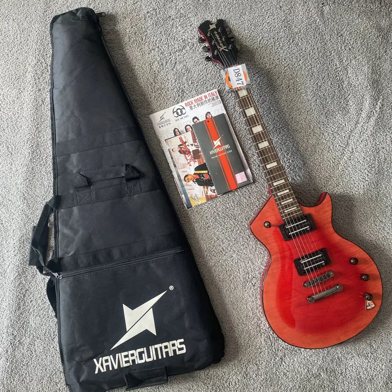 Настоящая 6-струнная электрическая гитара Ксавье красный Горелый клен Топ Алан