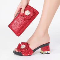special arrivals summer italian women shoes and bag to match high quality with shinning crystal in red color for wedding