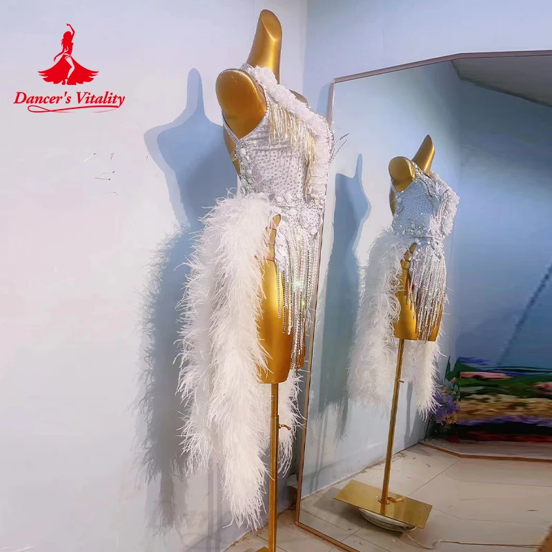 Женские костюмы для латиноамериканских танцев платье с кисточками стразами и