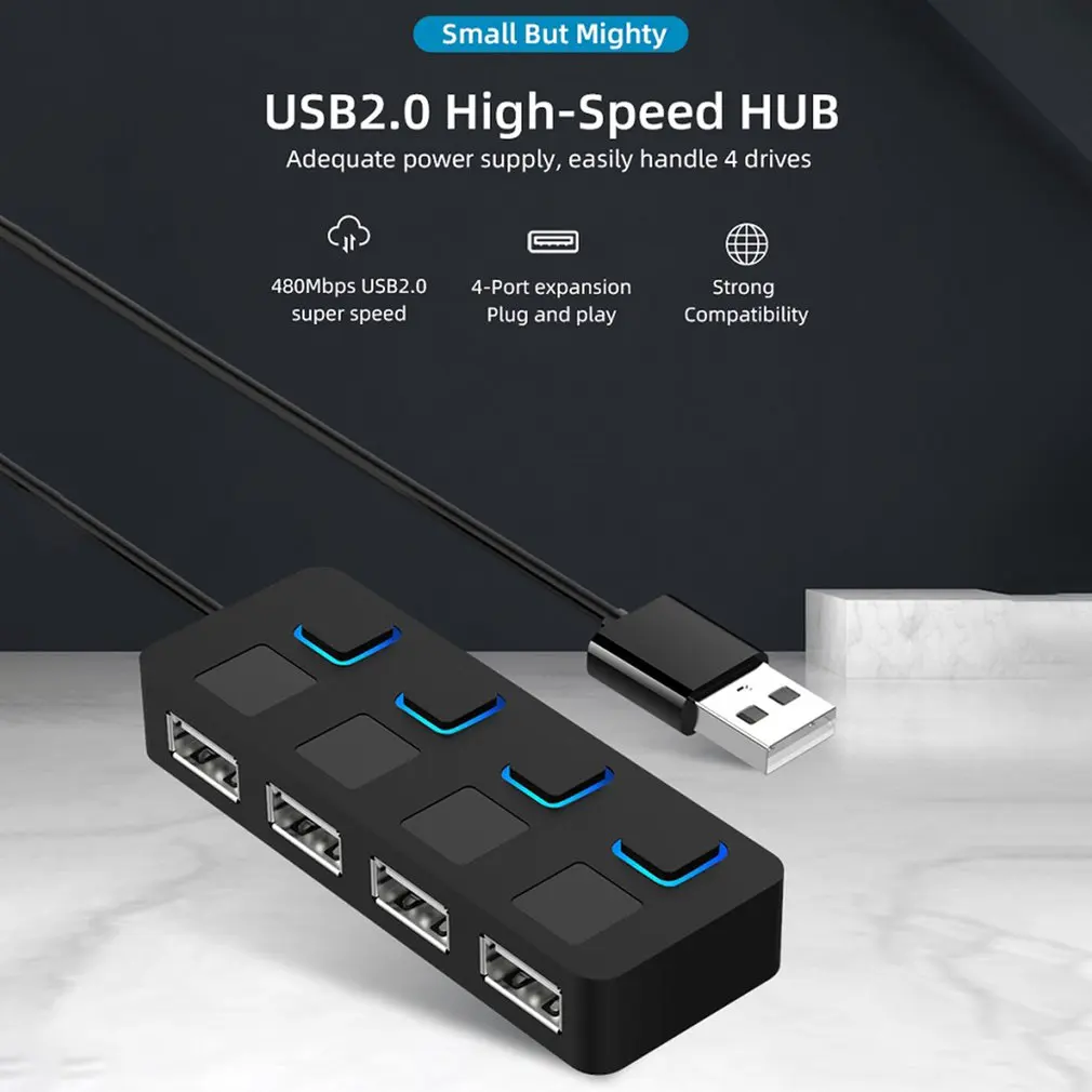 USB 2.0 Hub Multi USB Splitter 4 Ports Expander Multiple USB 2.0 Hub Use Power Adapter USB 2.0 Hub With Switch For PC Computer