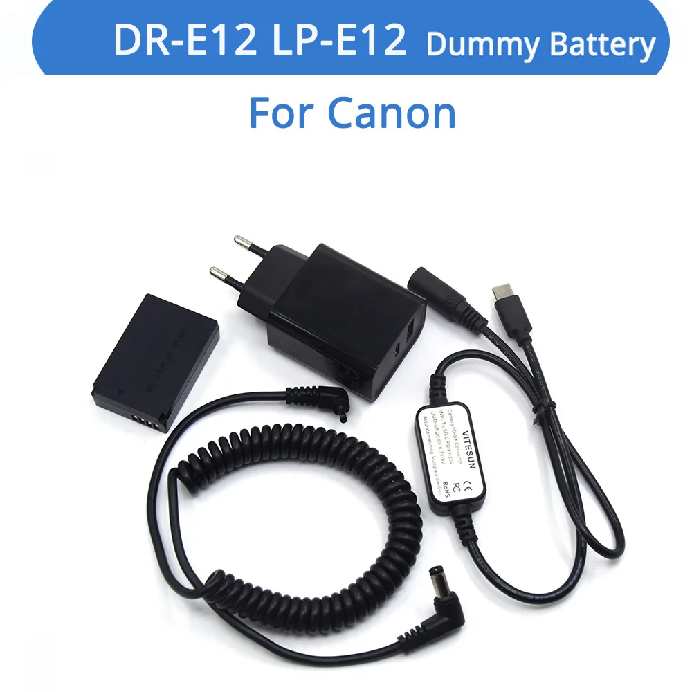 

DR-E12 LP-E12 Dummy Battery ACK-E12 DC Coupler PD Charger USB C Power Bank Spring Cable For Canon EOS M M2 M10 M50 M100 M200