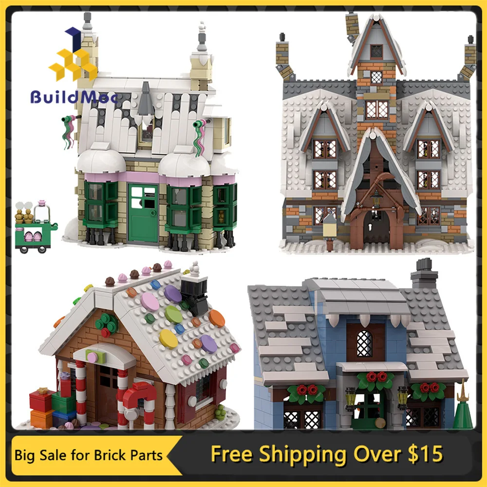 MOC Medieval Smithy Magic Architecture House Christmas Church Castle Building Blocks Kit Town Street Shop Cabin Bricks Kids Toy