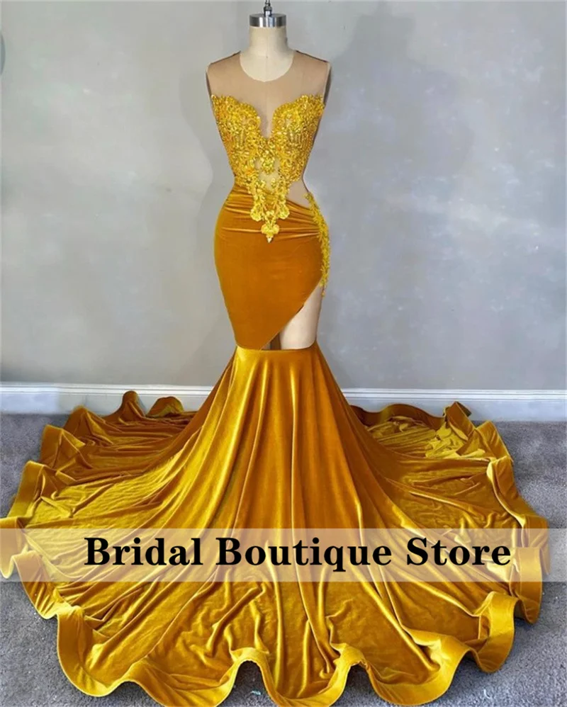 

Sparkly Golden Diamonds Prom Dress Velvet Sheer Neck Crystals Rhinestone Beads Party Dress Evening Gown Homecoming