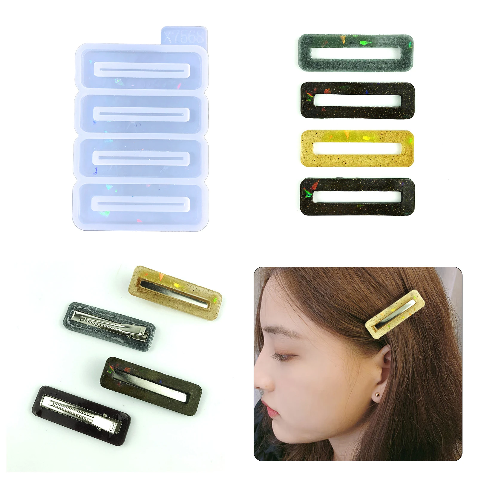 

DIY голографическая Лазерная заколка для волос, детская заколка для волос, голографическая Лазерная силиконовая форма