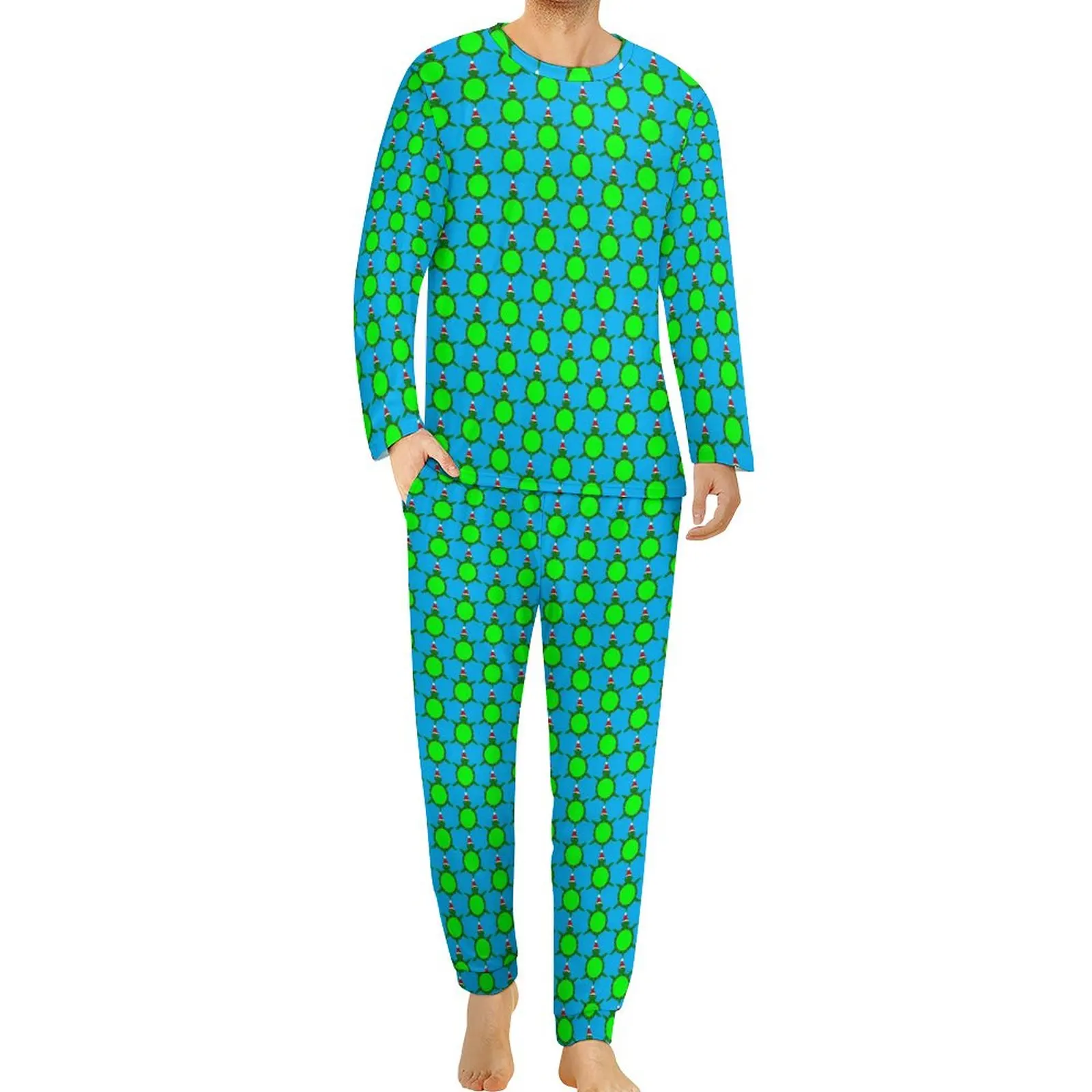 

Christmas Sea Turtle Pajamas Flowery Shell Men Long Sleeve Fashion Pajamas Set Two Piece Home Winter Custom Sleepwear Gift