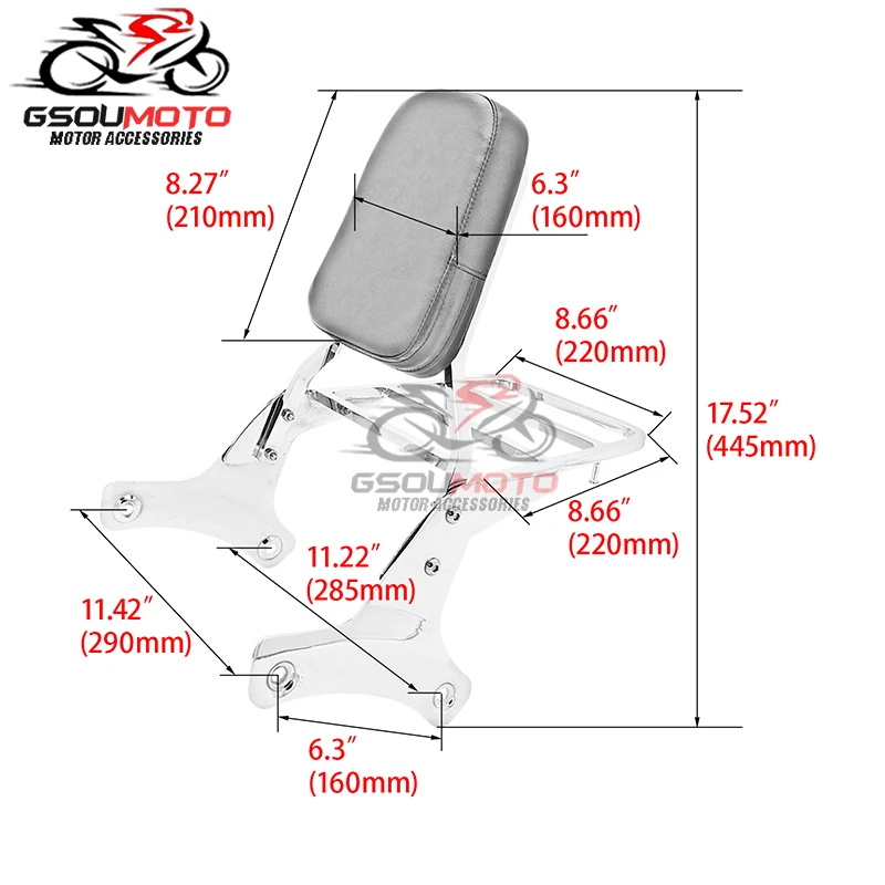 Фото Пассажирская спинка мотоцикла Sissy Bar с комплектом накладок на багажник для Honda Shadow VT750 ACE 750 C2 RC44/VT400 VT 400 1997-2003 гг. №2