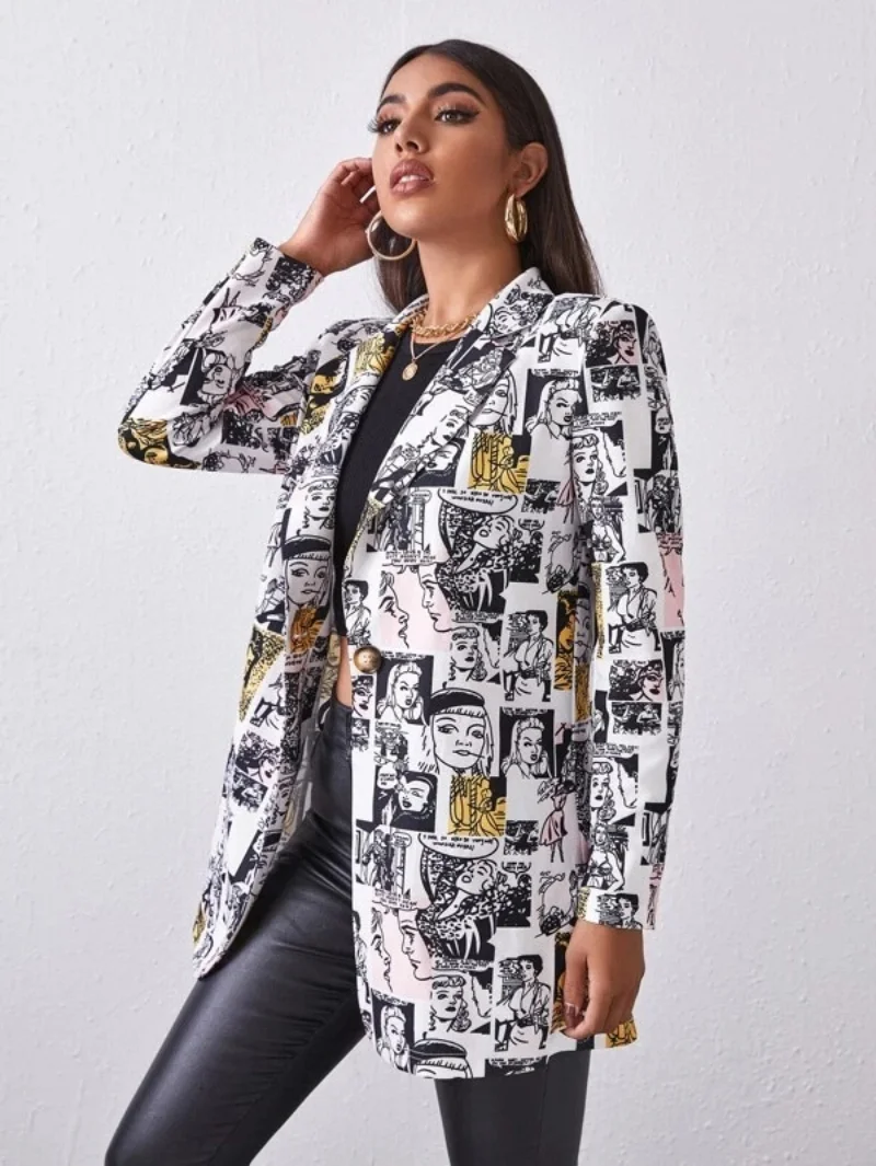 Blazers for Women 2023 Fashion Position Printed Blazers Women Long Sleeve Slim Jacket Women Coats