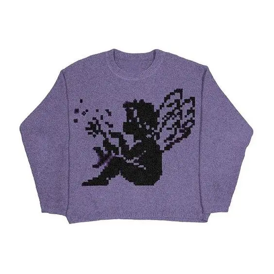

Hip Hop Knitted Men's Women's Sweater Y2K Harajuku Fashion Butterfly Boy Pattern Printing Loose Tops Casual Streetwear Pullover