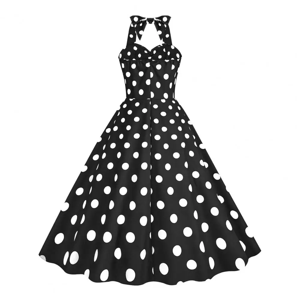 

Женское винтажное платье ретро в горошек, синее ТРАПЕЦИЕВИДНОЕ ПЛАТЬЕ с драпировкой качели, контрастных цветов, эластичная лямка через шею, для лета, 2019