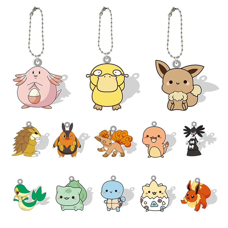 

Pokemon Figura Eevee Minikyu Snorlax Mewtwo Pikachu Keychains Acrylic 2D DollS Key Pendants Chains Jewelrys For packback BKM29