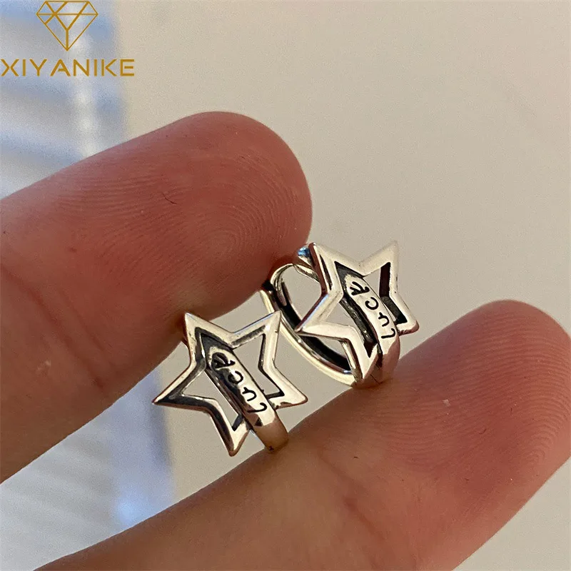

XIYANIKE Vintage Lucky Star Ear Buckle Hoop Earrings For Women Girl Elegant Fashion New Jewelry Ladies Gift Party серьги женские