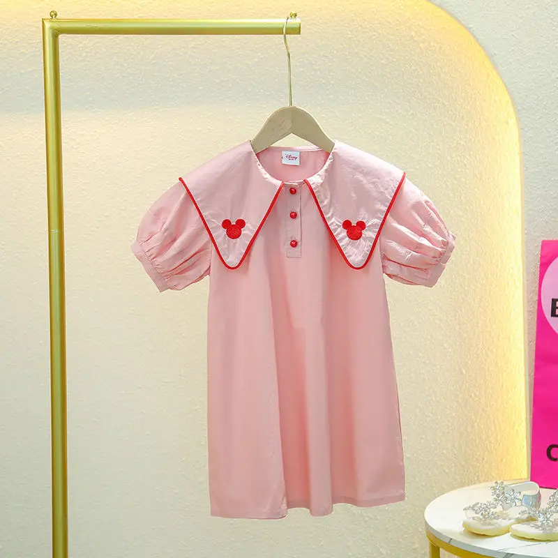 Disney Girls Casual Thin Dress Pink Dress 2022 New Large Children's Clothing Summer Princess Skirt