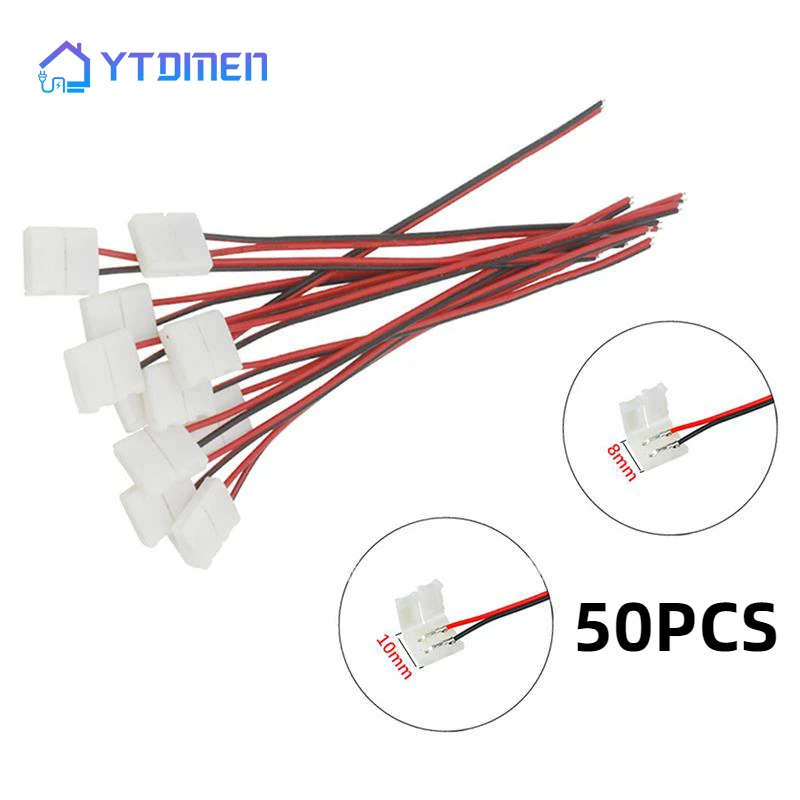 50 Pcs 2 Pin Power 8mm 10mm LED Strips Lights Connector Splice Clip For SMD 3528 5050 5630 LED Strip Lamps Lights Bar Conector