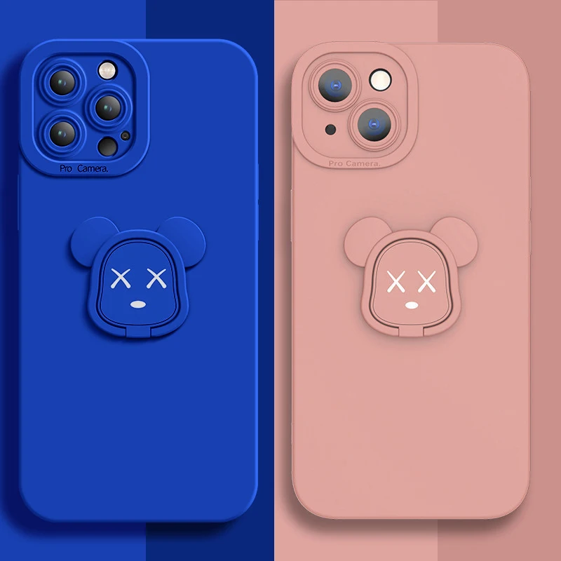 

Silicone Magnetic Ring Holder Case on For IPhone 11 12 13 Pro Max Mini X XR 7 8 Plus SE2022 Stand Finger Bracket Cover