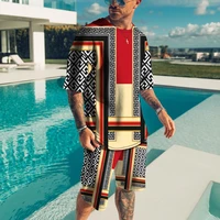 2022 summer 2 piece sets tracksuit mens oversized clothes retro beach style 3d printed t shirts men suit tshirt shorts outfits