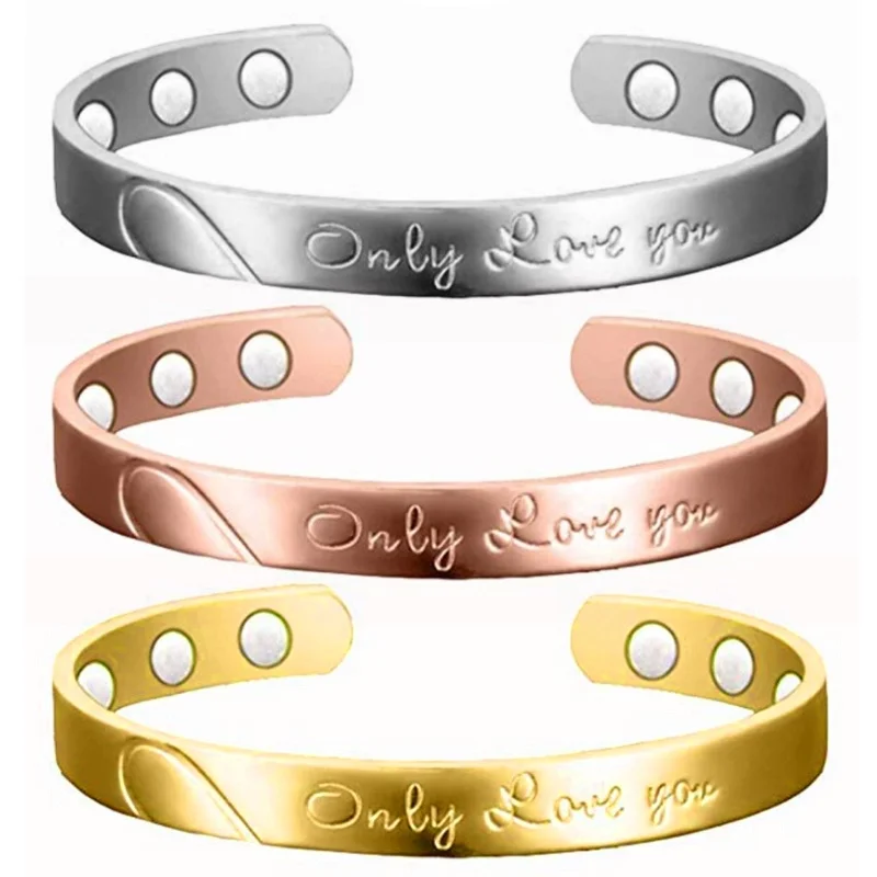 

Anti-radiation Only Love You Letters Bangle Magnets Health Balance Magnetic Open Bracelet Bangles for Mens Women Confession Gift