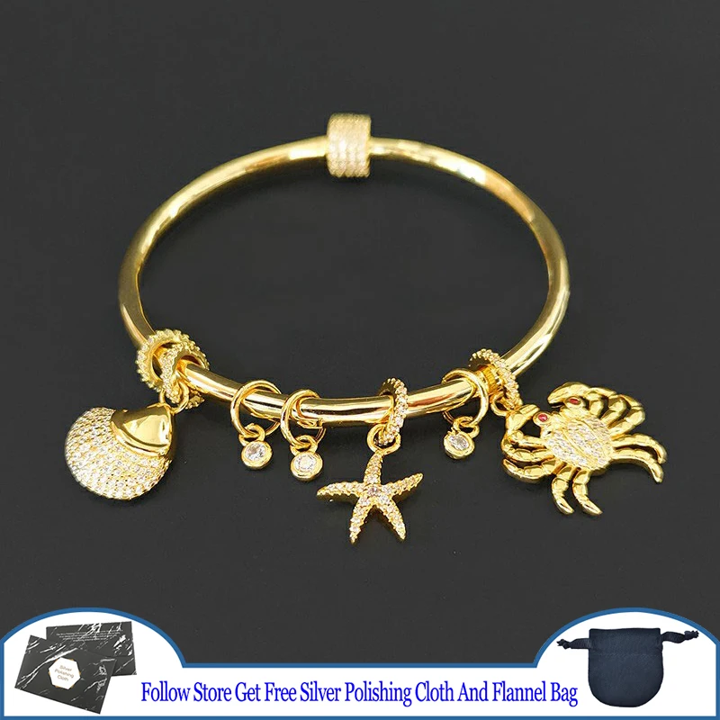 

Shell Starfish Crab Ocean Bracelet S925 Sterling Silver Tropical Summer Style Unique Cute Lovers Girl Party Lxury Jewelry Gift