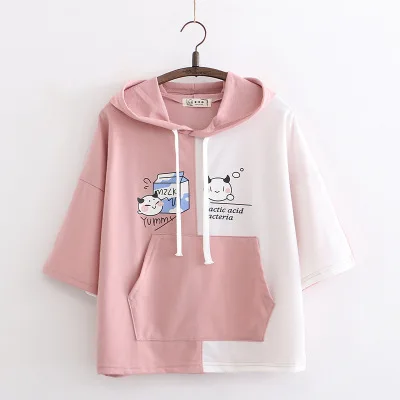 

2022new Women's printed hooded short sleeve T-shirt student girls' blouse