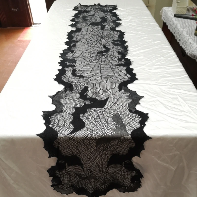 Дорожка для стола на Хэллоуин черная паутина и летучая мышь 13x68 дюймов