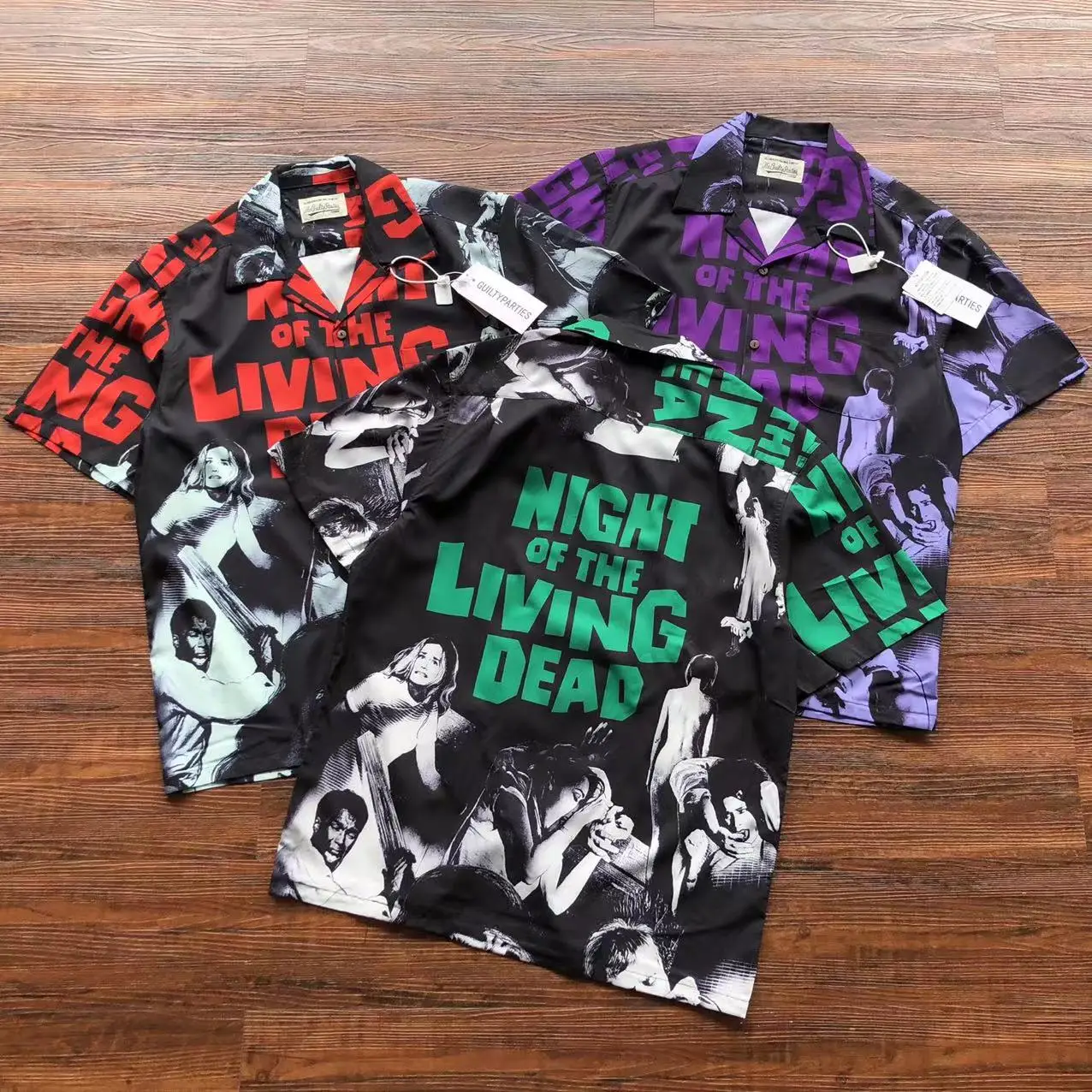 

Гавайская красная, зеленая, фиолетовая рубашка WACKO MARIA для мужчин и женщин, модная пляжная Повседневная рубашка с отложным воротником и коротким рукавом