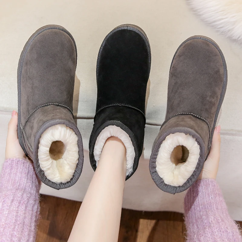 

Snow Boots For Women Shoes Boots-Women Round Toe Plush Flat Heel Winter Footwear 2022 Ladies Ankle Fur Low Lolita Rubber