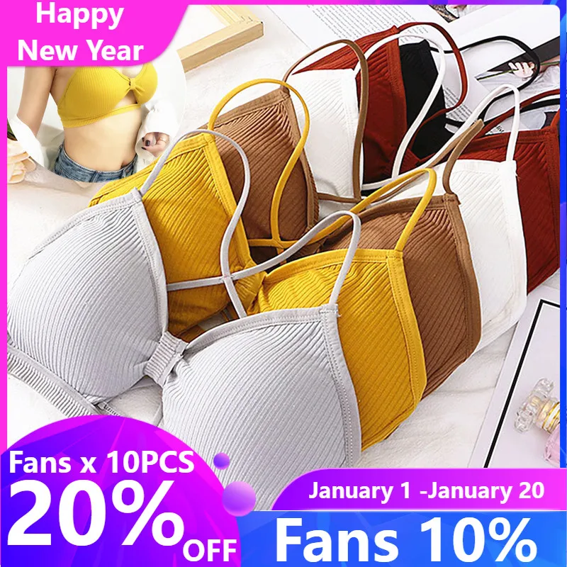 

2022 NEW 1PC Women Sexy Cotton Sports Bra Sport Bra Yoga Top Breathable Strap Underwear Chest Pad Wrapped Chest Fitness Top Bra