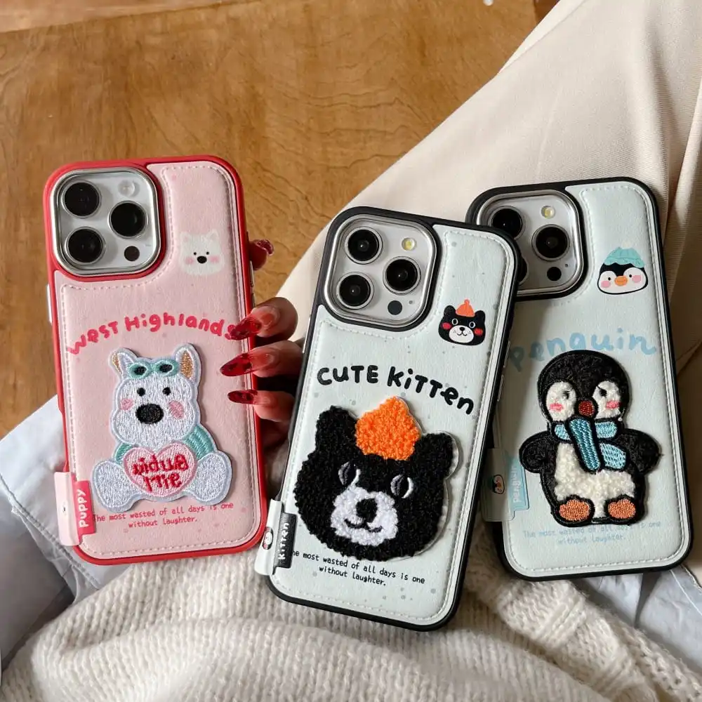 Милый чехол для телефона с вышивкой щенков и животных Iphone 13 14 15 16 Pro Max горячая