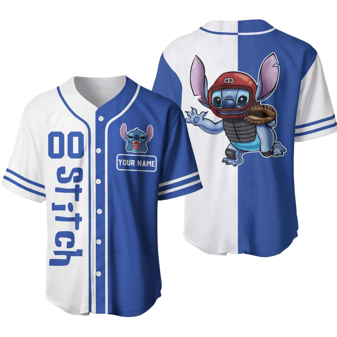 

Stitch Baseball Jersey Custom Name Kids Women Baseball Jersey Sports Outfits Disney Baseball Jersey Casual Short-sleeved Shirt