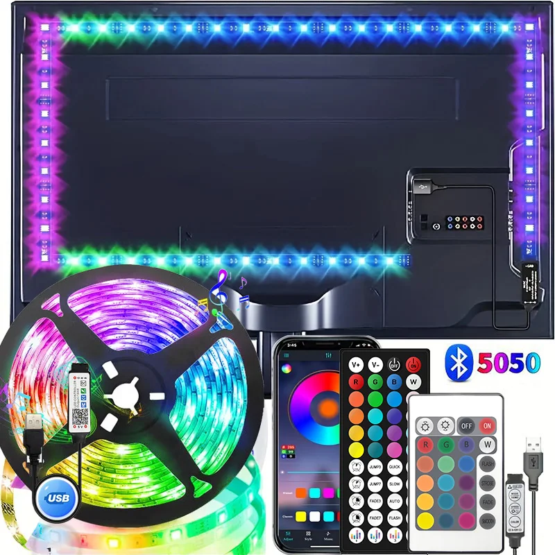 Светодиодная лента с изменением цвета USB управление через приложение 5050 RGB гибкая