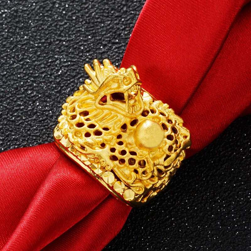 

Original Pure 24K Gold Color Large Men's Opening 3d Dragon Shape Ring for Men Bro Father Wedding Engagement Fine Jewelry Rings