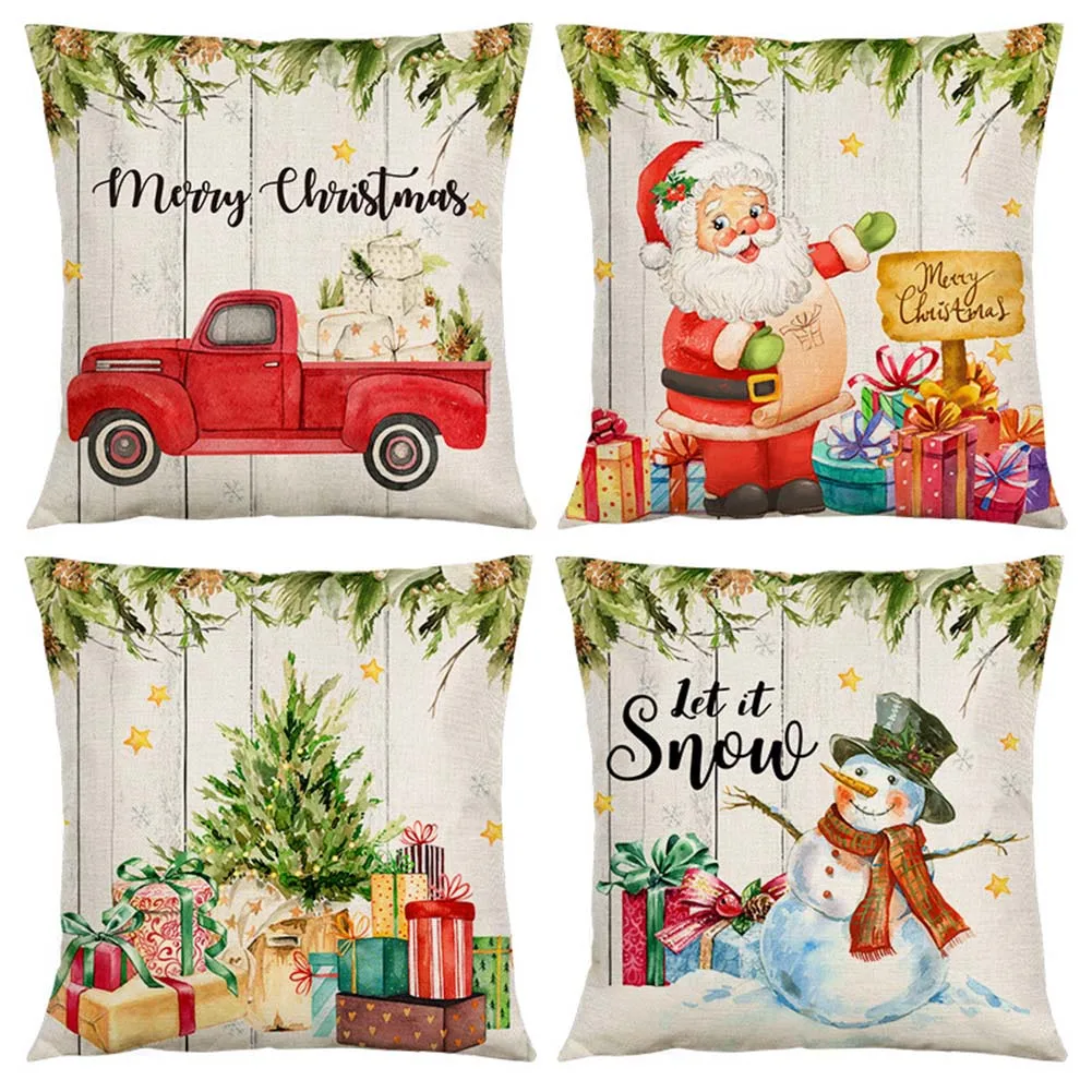 

Christmas Cushion Cover Santa Claus Snowflake Pillow Covers Xmas Decor Living Room Decor Throw Pillow Case Linen Pillow Cover