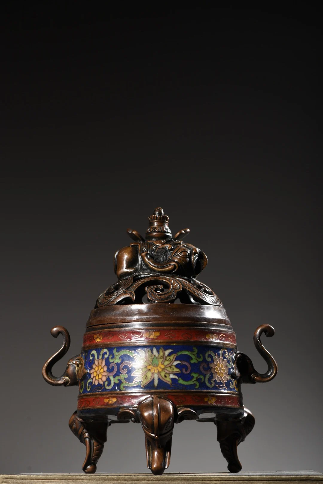 

10" Tibetan Temple Collection Old Bronze Cloisonne Elephant elephant head binaural three-legged incense burner Town House