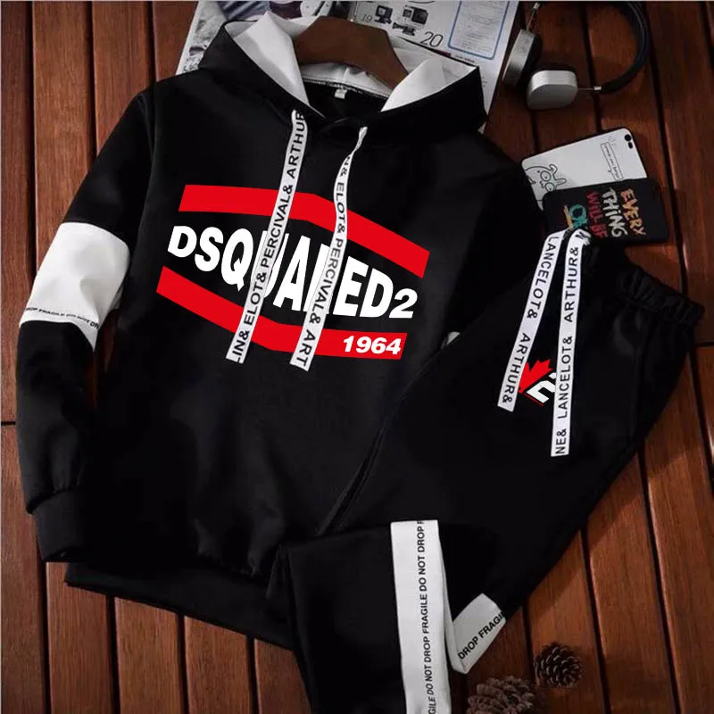 Men's Luxury Tracksuit Maple Leaf Print Man Hoodie Trouser Set Leisure Fashion Sweatshirt Sweatpants Suit Hooded Male Sportswear