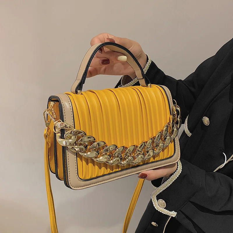 

Women's Fashion Bags 2022 Pleated Shoulder Bags Solid Color Crossbody Bags Buckle Flap Trend Shoulder Strap Handbags