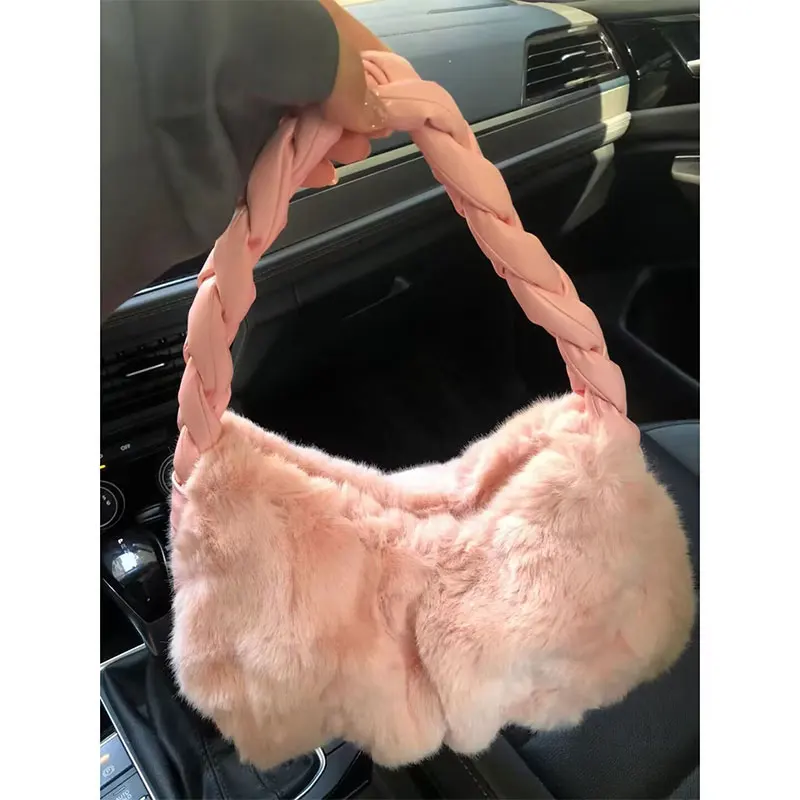 Plush Tote Bag Women's high-quality Small Handbag Fashion Soft Warm Short Handle Bag Popular Messenger Bag