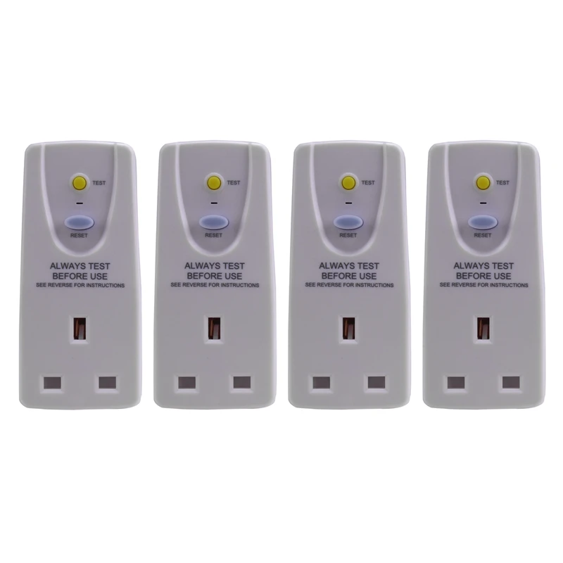 

4X UK Plug 13A Gfci Leakage Protection Plug Rcd Socket Home Circuit Breaker Cutout Power Trip Switch- UK Plug