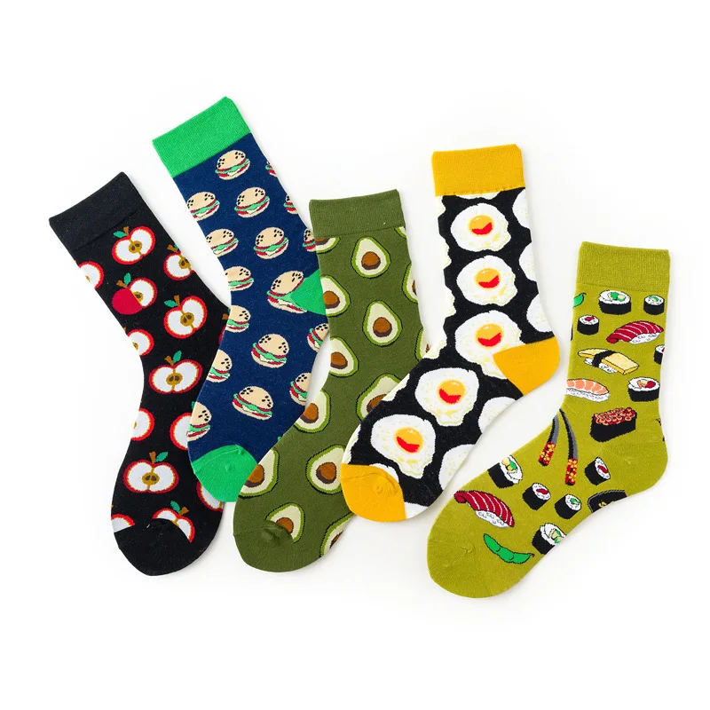 1 Pair Funny Harajuku Women Casual Cartoon Fruit Sock Avocado Socks Kawaii Egg Cookie Donuts Colorful Japanese Skateboard Socks