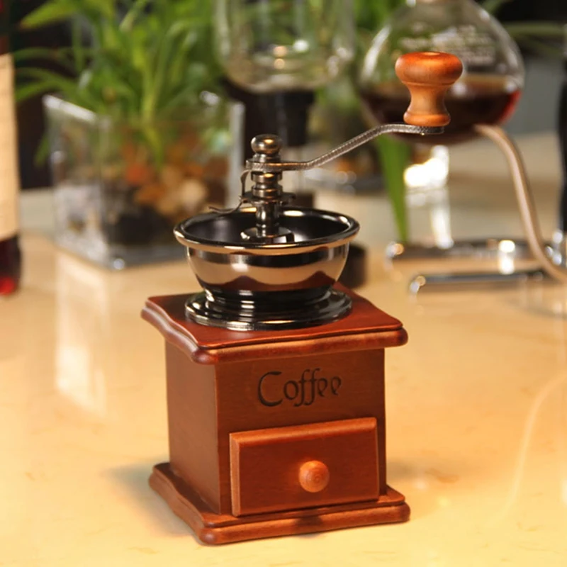 

Coffee Bean Grinder Wooden Manual Coffee Grinder Hand Stainless Steel Retro Coffee Spice Mini Burr Mill With Ceramic