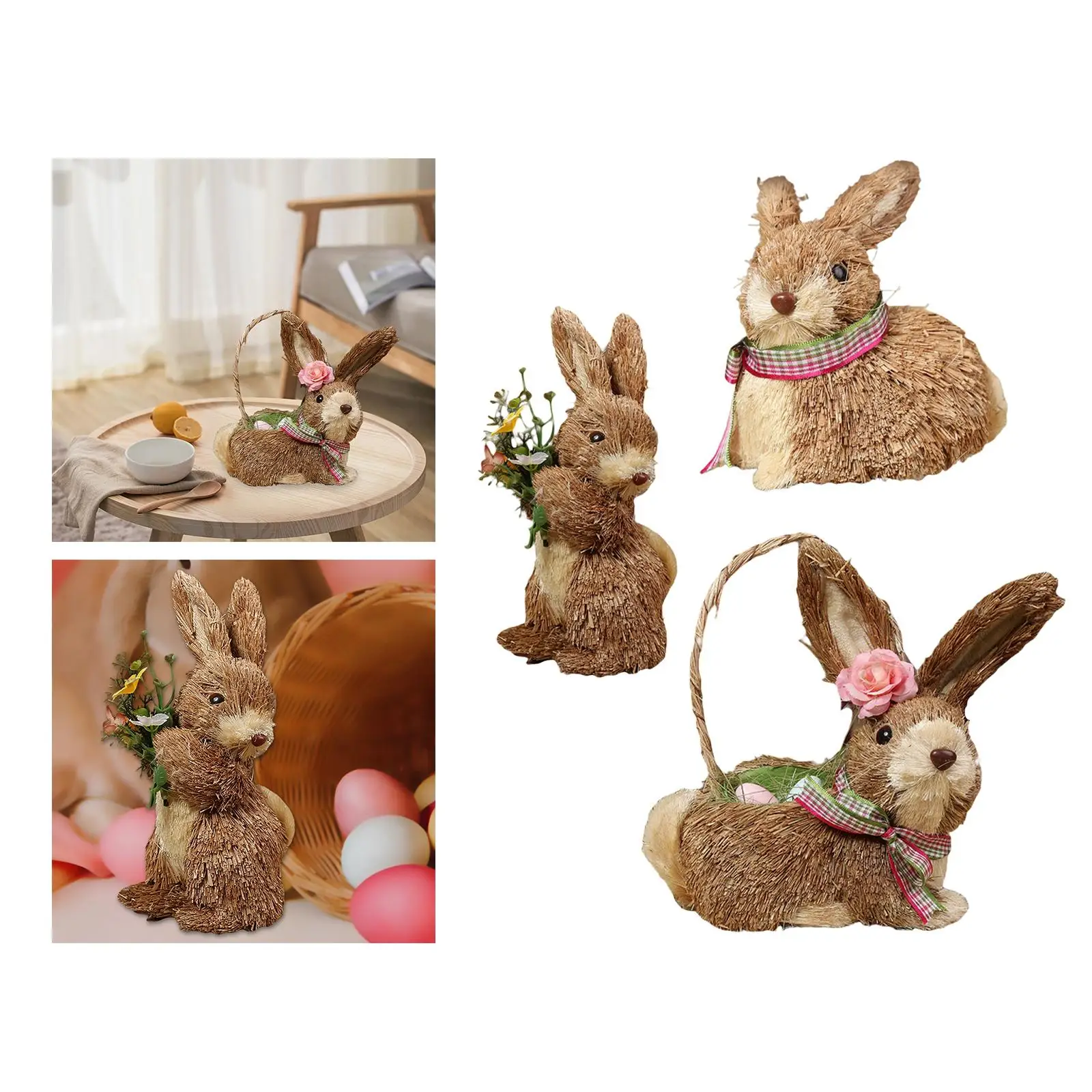 

3x Cute Easter Straw Rabbit Crafts Figure Ornament for Decor