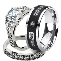 black cz inlaid couple wedding rings set for men and women silver color engagement ring set gifts jewelry wholesale